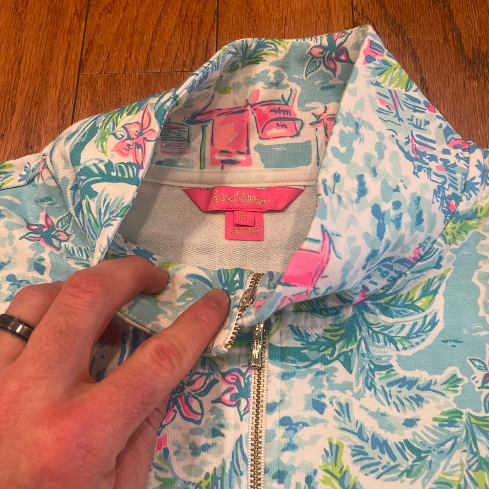 Lilly Pulitzer Popover Jacket Medium M Florida Beach Scenes Full Zip French - Picture 3 of 7